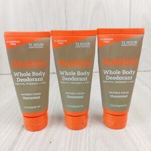 3 Mando Whole Body Deodorant Invisible Cream Unscented 2.2oz 72 Hour Protection